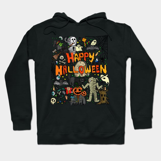 Happy Halloween Scary Retro Hoodie by TeeAbe